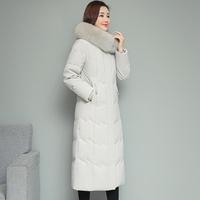 雪中飞 SNOWFLYING女式羽绒服长款可拆卸狐狸毛领立体连帽防风保暖显瘦女士长款羽绒
