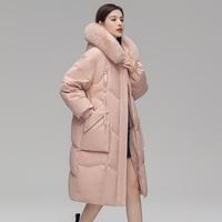 雪中飞 SNOWFLYING【冬日保暖】女式廓形长款羽绒服冬季户外宽松保暖大毛领羽绒服女