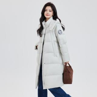 雪中飞 SNOWFLYING【简约时尚】连帽保暖女式中长款羽绒服百搭休闲柔软通勤