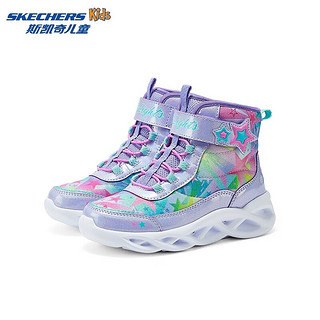 Skechers斯凯奇儿童春秋高帮女童闪灯鞋潮流时尚中大童亮灯休闲鞋302690L 薰衣草色/多彩色/LVMT 32