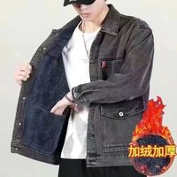梵意凯黑色牛仔衣男秋冬加绒美式高街机能宽松潮牌ins冬季工装外套夹克 灰色 3XL