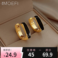 茉妃轻奢方形耳环洋气女轻奢耳环小众设计感耳钉百搭耳饰新年 方形耳扣黑色一对 925银