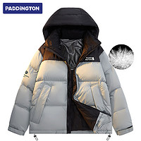 Paddington 帕丁顿熊 Logo撞色休闲防寒保暖面包服加厚连帽羽绒服 灰色 XL