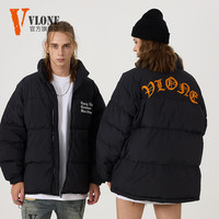 VLONE【美版】羽绒服男冬季短款90鸭绒黑橙哥特字母刺绣保暖立领外套男