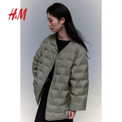 H&M 男装女装羽绒服24冬季户外运动防风疏水轻薄防寒服 卡其绿 M 175/100 含绒量88g 175/100 M/含绒量88g