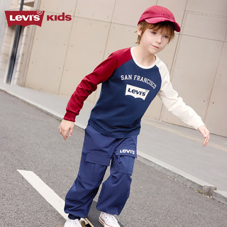 李维斯（Levi's）童装长袖T恤秋季男童大童纯棉长袖衬衫上衣 深靛蓝 150/72(M) 