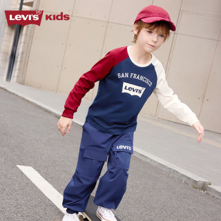 李维斯（Levi's）童装长袖T恤秋季男童大童纯棉长袖衬衫上衣 深靛蓝 150/72(M) 