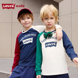 李维斯（Levi's）童装长袖T恤秋季男童大童纯棉长袖衬衫上衣 深靛蓝 150/72(M) 