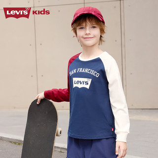 李维斯（Levi's）童装长袖T恤秋季男童大童纯棉长袖衬衫上衣 深靛蓝 150/72(M) 