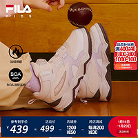 FILA 童鞋儿童休闲鞋2024冬季新款男女大童加绒保暖经典板鞋 羊皮纸粉/丁香灰-PL 34 内长21.5cm