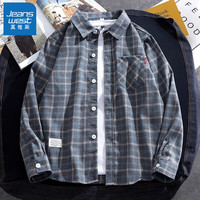 真维斯(Jeanswest)长袖衬衫男春秋季宽松休闲帅气上衣韩版格子衬衣外套男 深灰 M G37深灰 M码