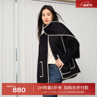 伊芙丽【高智大衣】伊芙丽围巾领精致短款双面羊绒呢大衣女2024秋装外套 深藏青 165/88A/L