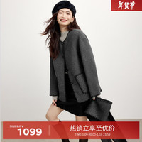 伊芙丽【高智大衣】伊芙丽围巾领精致短款双面羊绒呢大衣女2024秋装外套 花灰绵羊毛 165/88A/L