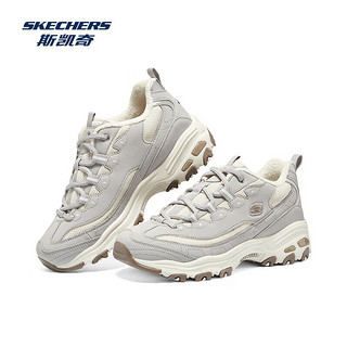 斯凯奇（Skechers）黑白金熊加绒款丨运动鞋女熊猫鞋加绒保暖运动老爹鞋 灰色/GRY 38