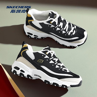 斯凯奇（Skechers）黑白金熊加绒款丨运动鞋女熊猫鞋加绒保暖运动老爹鞋 黑色/自然色/BKNT 37