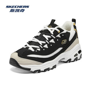 斯凯奇（Skechers）黑白金熊加绒款丨运动鞋女熊猫鞋加绒保暖运动老爹鞋 黑色/自然色/BKNT 37