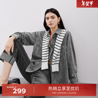 伊芙丽(eifini)【衬衫】伊芙丽复古蓝色牛仔衬衣女2024秋装通勤女装外套 灰色 M 110-125斤 M 105-120斤