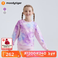 moodytiger女童卫衣吸湿透气25春新品儿童卫衣柔软亲肤弹力印花圆领运动上衣