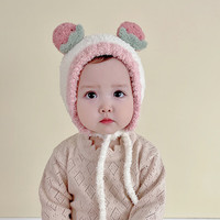 SCOGOLF 宝宝帽子冬季男女儿童毛绒护耳帽可爱超萌水果婴儿保暖帽白色