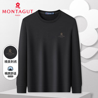 梦特娇（MONTAGUT）【精美刺绣&棉质舒适】24圆领长袖打底衫男士卫衣 黑色 48