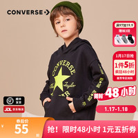Converse 匡威童装男女童加绒保暖连帽卫衣秋冬儿童针织休闲保暖上衣 正黑色 110/56(5)