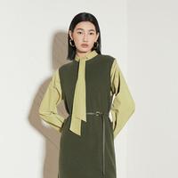 秋冬军绿收腰中长款针织连衣裙