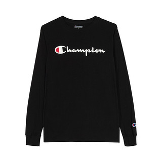 Champion 冠军 春夏长袖T恤男女圆领刺绣印花情侣美版 黑色 M