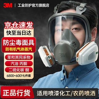 3M 6800防毒面具全面罩口罩防有毒气体防有机蒸气化工喷漆专用配6001滤毒盒