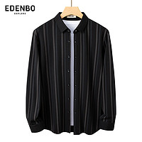 爱登堡 Edenbo 商务通勤开衫长袖条纹衬衫黑色170/88A