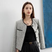 【24年人气】宽松短款外套贝壳绣肌理香风上衣毛呢大衣女M