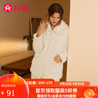 芬腾 睡衣女秋冬长袖新款小香风珊瑚绒娃娃领加厚家居服套装 米杏 L
