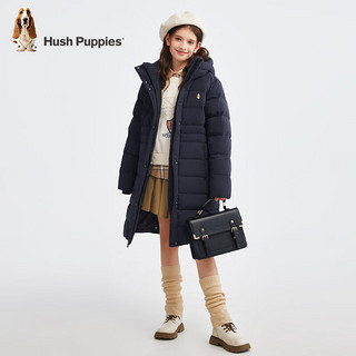 暇步士（Hush Puppies）【学院风】童装儿童2024冬女大童长款保暖舒适经典羽绒服 藏蓝 170cm 【充绒量228g】