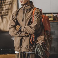 杜里尼春秋季机能外套户外宽松百搭夹克男士日系潮流连帽开衫美式上衣服 咖啡色 2XL