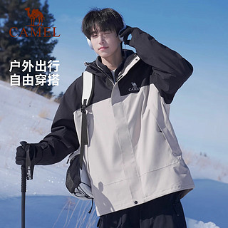 骆驼 三合一冲锋衣户外登山服幻影黑冰晶灰色男