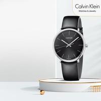ck铂时系列 黑色皮带圆盘表 带日历石英表