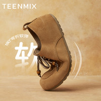 天美意复古厚底加绒勃肯鞋毛毛鞋女系带休闲鞋2025春CHS24AM5 棕色（毛里） 40