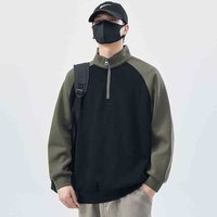 梵意凯2025秋冬新款男士卫衣立领半拉链上衣百搭拼接撞色打底衫秋季男装 黑色 加绒 M