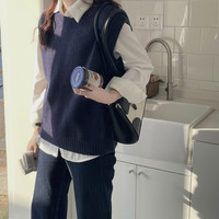 秋唐狮冬女圆领净色套头马甲背心简约学院风韩版减龄百搭休闲