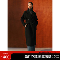 太平鸟女装毛呢大衣大师甄绒系列浴袍双面毛呢赫本风 黑色1 M 