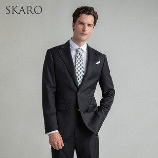 SKARO【明星同款】高端羊毛西装套装男士商务正装结婚婚礼新郎西服 黑色套装SKG013A 48 码上衣+48码裤子
