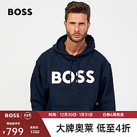 雨果博斯（HUGO BOSS）纯色logo印花连帽卫衣男款50487134404 深蓝色 M 