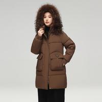 雪中飞 SNOWFLYING女式时尚貉子毛领连帽中长款休闲潮流保暖羽绒服2024冬季