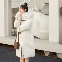 雪中飞 SNOWFLYING2025冬女士长款羽绒服连帽狐狸毛领加厚肌理感蝴蝶袖