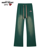 查尔斯桃心美式高街休闲宽松垂感青年百搭渐变显腿长针织微喇长裤男女同款 草原绿 S