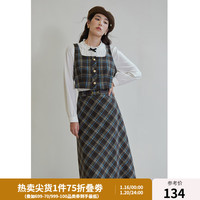 独束大码女装格纹英伦感时尚套装女春季微胖mm吊带半身裙两件套 背心 XL (尺码：3)