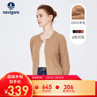 Navigare意大利小帆船纯羊毛衫女士秋冬款打底衫内搭针织开衫圆领百搭毛衣 古巴砂 XL/52