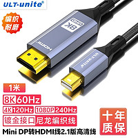 ULT-unite 主动式Mini DP转HDMI转换器2.1线8K60Hz/4K120Hz高清雷电口视频线微软笔记本主机接电视显示器1米