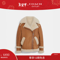 蔻驰（COACH）【新年】奥莱女士女装飞行员夹克外套 自然色/象牙白色 S