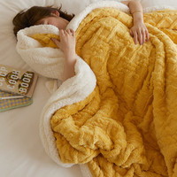 雅鹿塔芙绒毛毯冬季加厚珊瑚绒小毯子办公室披肩午睡毯床上用沙发盖毯 经典款-暖黄【羊羔绒毯】 70x100cm午睡毯【柔软舒适】