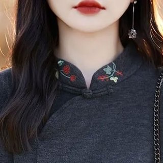 子牧棉麻2024秋冬装 女刺绣德绒新中式打底衫内搭气质外穿长袖上衣0603